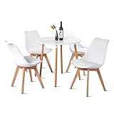H.J WeDoo Esstisch mit 4 Stühle Essgrupp Holztisch und Weiß Skandinavisches Stuhl Esstisch Set für Esszimmer Küche 80cm
