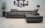 Quattro Meble Graues Echtleder Eckcouch LTN 275 x 225 Sofa Couch mit Schlaffunktion, Bettkasten und Kopfstützen Echt Leder Ecksofa (275 x 225 Ecke Rechts)