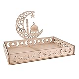 BHGT Eid Mubarak Teller Holz Tablett Ramadan Tischdeko Dekoration Serviertablett Islam Partyzubehör Mond Sterne für Süßigkeiten Kuchen Kekse (B)