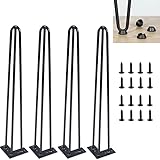 86,4 cm DIY Haarnadel-Tischbeine, robuste Metall-Möbelbeine, 3 Stangen-Set mit 4 Stahl-Tischbeinen, schwarze Möbelbeine für Couchtisch, Esstisch mit Schraube und Bodenschutz, 10 mm dick