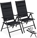 KESSER® 2er Set Gartenstühle - Gepolstert Gartenstuhl Hochlehner Alu Stühle klappbar Lehne - 7-Fach verstellbar Rückenlehnen - Klappsessel Klappstühle Aluminium – Wetterfest, Schwarz