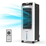 Mobile Klimagerät, Luftkühler mit Luftreinigung, 4 in 1 Ventilator mit Luftbefeuchtung und Fernbedienung, 550m³/ h, 65 Watt, Oszillation, 1-7h Timer für kühle Sommertage