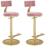 ARTSIM Stuhlhocker aus Metall, 2 Stück, Kücheninsel-Barhocker, abnehmbare Rückenlehne, Sitz aus Samt, physikalische Drehung, verstellbar 65–80 cm (Farbe: Grau) (Rosa)