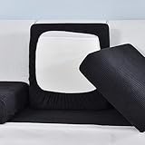 Sofa Sitzkissenbezug Stretch 3/4/2/1 Sitzer Sofasitzbezug Elastische Sofabezug für Rückenkissen,Sofahusse Couch-Kissenbezug,Sitzbezüge überzug für Sofa L Form Ecksofa Sitzkissen,Black-4seat(230-280cm)