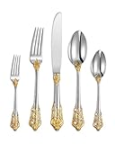 KEAWELL Elegant Besteck Set 4 Personen, Besteckset 20 teilig, 18/10 Edelstahl poliert, glänzend, feines Silberbesteck and spülmaschinengeeignet, versilbert mit goldenen Akzenten