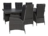 Home4You Gartenmöbel-Set - 7-teilig - Grau - Aluminiumgestell - Glasplatte - Kunststoffgeflecht