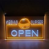 TAXXII Benutzerdefinierte LED-Leuchttafel Schilder Kebab Burger Open LED-Leuchtreklame, Nachtlichter Buchstaben LED Benutzerdefinierte LED-Leuchttafel, für Fast Food Wandbehang Leuchtschi