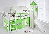 Lilokids Spielbett IDA 4105 Trecker Grün Beige-Teilbares Systemhochbett weiß-mit Turm, Rutsche und Vorhang Kinderbett, Holz, 208 x 220 x 185 cm