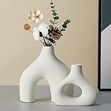 CEMABT Weiße Keramikvase 2er-Set Doppelberg vasen für Moderne Boho Nordic Minimalismus-Stil Dekoration -vasen für Wohnzimmer, Hochzeit, Abendessen Tisch, Party, Büro und Schlafzimmer