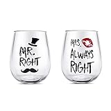 Paar Gläser für Brautpaare, Mr Right and Mrs Always Right weingläser set für paare,Hochzeit Becher für Braut und Bräutigam,Weingläser Geschenke für Paar Jahrestag,Weihnachten Valentinstag