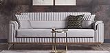 Casa Padrino Luxus Schlafsofa Hellgrau/Braun/Gold 228 x 94 x H. 88 cm - Wohnzimmer Sofa mit 3 Kissen - Luxus Wohnzimmer Möbel