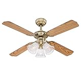 Westinghouse Lighting Princess Trio Deckenventilator Messing antik, 105 cm Durchmesser 7826540, Eiche/Mahogani