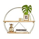 Wandregal, 2 Etagen, geometrisch, rund, dekoratives Hängeregal aus Holz und Metall, Größe 60 x 15 x 48 cm