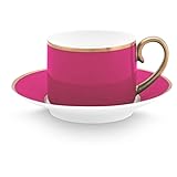 Porzellanserie Chique Gold-Pink, weißes schlichtes Porzallan mit pink und gold veredelt, verschiedene Artikel (Espresso Tasse Cup & Saucer, 120ml)