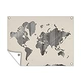 MuchoWow Outdoor-Poster Poster Wanddeko draußen Deko Garten Gartenposter 80x60 cm Weltkarte - Holz - Regal