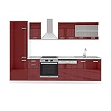 Vicco KÜCHE R-LINE 300CM KÜCHENZEILE KÜCHENBLOCK EINBAU ROT Bordeaux Hochglanz