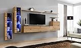 Secret de gourmet Wand-Set – Switch XI – 2 LED-Vitrinen – 1 TV-Bank – 1 quadratischer Vitrine – 3 Regalböden – Holz