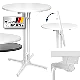 Beautissu Klappbarer Stehtisch Ø 80 cm Sylt – Bistrotisch Rund Made in Germany Klapptisch Wetterbeständig & Hitzebeständig - Kratzfester Partytisch höhenverstellbar, leichte Montage & TÜV – Weiß