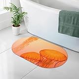 Badematte mit Quallen, Orange Kieselgur, 50 x 80 cm, super saugfähig, schnell trocknend, rutschfest, für Dusche, Badezimmer, Badewanne