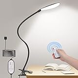 Klemmleuchte, USB Leselampe Bett Klemme, Augenschutz LED Lampe mit Fernbedienung, Kinder Schreibtischlampe Dimmen 6 Farben&10 Helligkeiten, Nachttischlampe ideal für Lesen, Malen, Nähen, Nagelkunst