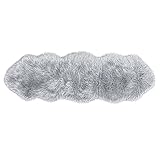 Teppich Wölkchen Lammfell Schaffell Imitat Fellteppich | Wohnzimmer Schlafzimmer Deko | Kunstfell als waschbarer Bettvorleger, Dekofell für Stuhl, Sofa, Bett | Grau - 55x160cm