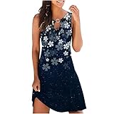 Komiseup Sommerkleid Damen Knielang Ärmellos Sommer Kleider Sexy Elegant Kleid Boho Strandkleider Minikleid Teenager Mädchen Festlich Kleider Blumen Drucken Kleid A-Linie Kurz Sommerkleid