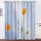 Vorhänge Blaue OrangenblüTe Vorhang Blickdicht VerdunklungsvorhäNge mit öSen, Gardinen Wohnzimmer Schlafzimmer Modern Bedruckt Curtains H 220 X B 140 cm 2er Set