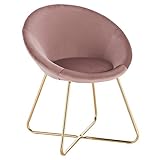 WOLTU® Esszimmerstühle BH217rs-1 1x Küchenstuhl Polsterstuhl Wohnzimmerstuhl Sessel, Sitzfläche aus Samt, Goldene Metallbeine, Rosa