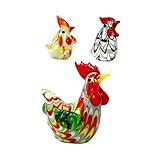 Healeved Tiere Hühner Statue 3Pcs Küken Ornament Automodelle Buntglas Huhn Tier Ornamente Geflügel Schmuck Huhn Glashandwerk Interieur Mini Kantenhocker Figuren Hühner Deko