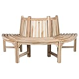 Ambientehome 30022 Baumbank, Massivholz, Holzbank, Gartenbank, Circa 180 cm breit unbehandeltes Teakholz halber Kreis Rundbank, Grau