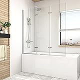S'AFIELINA Duschwand für Badewanne 130x140 cm, 3-teilig Faltbare Badewannenfaltwand mit 6mm ESG-Klares Sicherheitsglas Duschabtrennung Badewanne NANO einfach-Reinigung Beschichtung