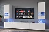 Furnitech SEZANA AN21 Möbel Schrankwand Wandschrank Wohnwand Mediawand mit Led Beleuchtung Wohnzimmer (LED weiß, AN21-18W-M2 1B MATT), An 21, 226