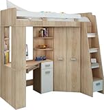 Hochbett/Etagenbett/Entresole – alle in einer rechts Ablesen Treppen – Kinder Möbel Set. Bett, Kleiderschrank, Regal, Schreibtisch Sonoma Oak - White