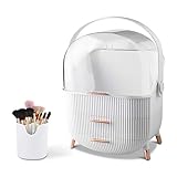 Galatée Tragbare Make Up Organizer Kosmetikbox Kosmetische Aufbewahrungs Box Mit Staubdichtem Deckel, Beauty Organizer Mit 2 Schubladen Und Tragegriff, Schublade Kosmetik, 180°Drehbar(Weiß)