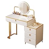 Schminkplatz mit Touch Controls Lichter, einstellbare Helligkeit Vanity Mirror Table Set, Large Vanity Desk with Storage Shelves and Drawers, Vanity Table with Nightstand