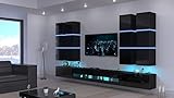 Furnitech Jurat AN51 Möbel Schrankwand Wandschrank Wohnwand Mediawand mit Led Beleuchtung Wohnzimmer (LED RGB (16 Farben), AN51-18HG-B1)