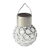 Happyyami Hängende Solarlaterne Metall-Led-Tischlampe Solar-Hohlleuchten Für Außenbereich Mit Griff Kugellampe Hängende Landschaftsleuchte Für Wege Patio Hof Gehweg