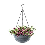 wiwoo Blumentopf, Hängende Blumenampel mit Rostfrei Verstellbare Ketten Abflusslochs, Hängepflanztöpfe Ø 25cm Hängen Übertopf für Innen Außen Decken Balkone Pflanzen Wanddekoration (Grau 1Pcs)