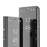 LEMAXELERS Schutzhülle für Xiaomi Poco F5 5G Hülle Slim Mirror Design Clear View Flip Bookstyle Ultra Slim Protector Shell mit Ständer Schutzhülle für Xiaomi Poco F5 5G Mirror PU Schwarz
