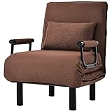 kubeier Klappsofa klappbar Schlafsessel, Einzelsofa mit Armlehne & Rückenkissen, Klappsessel verstellbar, Bodenstuhlsofa gepolstert, Liegesessel Haus & Büro mit 6 Positionen, bis 150KG,Brown