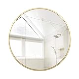 Goldfarbener, leichter Rasierspiegel, rund, abgeschrägter Wandspiegel, Metallrahmen, Badezimmer-Make-up-Spiegel, einfache Heimdekoration für Schlafzimmer, Wohnzimmer, 2 Größen (50 cm)