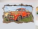 Wandtattoo Old Rusty Truck Vintage Wall Sticker Poster 3D Art Mural Decal Office Decor
