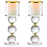 Sziqiqi Kristall Kerzenständer Set, 2 Stück Kerzenhalter Stumpenkerzen Glas, Modern Kerzenhalter Stabkerze Teelichthalter für Hochzeit Esstisch Badezimmer Tischdeko Geburtstag Party Deko, Gold