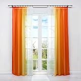 HongYa 2er-Pack Farbverlauf Gardinen Transparenter Voile Vorhänge Schals mit Kräuselband H/B 245/140 cm Orange