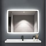 Trintion LED Badspiegel mit Beleuchtung 40x60 Badezimmerspiegel Wandspiegel Lichtspiegel mit Beleuchtung Licht 6400K Lichtspiegel durch Wand-Schalter Energieklasse