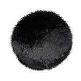 Teppich Wölkchen Lammfell Schaffell Imitat Fellteppich | Wohnzimmer Schlafzimmer Deko | Kunstfell als waschbarer Bettvorleger, Dekofell für Stuhl, Sofa, Bett | Schwarz - 45cm Rund