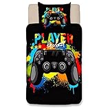 Wajade Gamepad Bettbezug-Set Spieler Bettwäsche für Kinder Jungen Jugendliche 2 teilig Korlorpigment Game Controller Bettwäsche 1 mal 135x200cm Bettbezüge und 1 mal 80x80cm Kissenbezug