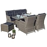 Green Spirit - Garten Sitzgruppe Bilbao - Braun, Polyrattan, für 7 Personen, Wetterfest, Gartenmöbel-Set mit 3-Sitzer Sofa, Tisch, 2 Sessel und 2 Hocker