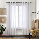 CUCRAF Sheer Voile Transparente Gardinen mit Ösen in Leinenoptik Gardine aus Polyester Ösenvorhang Wohnzimmer 140 X 260 cm (B x H) 2er Set, Off White, Grommet Top