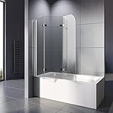 WOWINNE Duschwand für Badewanne 120x140 cm Badewannenaufsatz Duschwand 3-teilig Faltbar 5mm ESG-Sicherheitsglas Duschabtrennung Badewanne